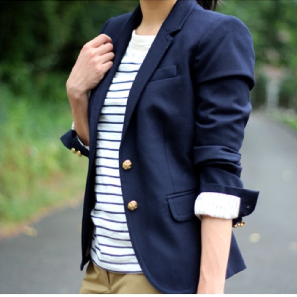 JCREW Navy Classic Schoolboy Blazer Wool Flannel with Gold Buttons Sz 0P